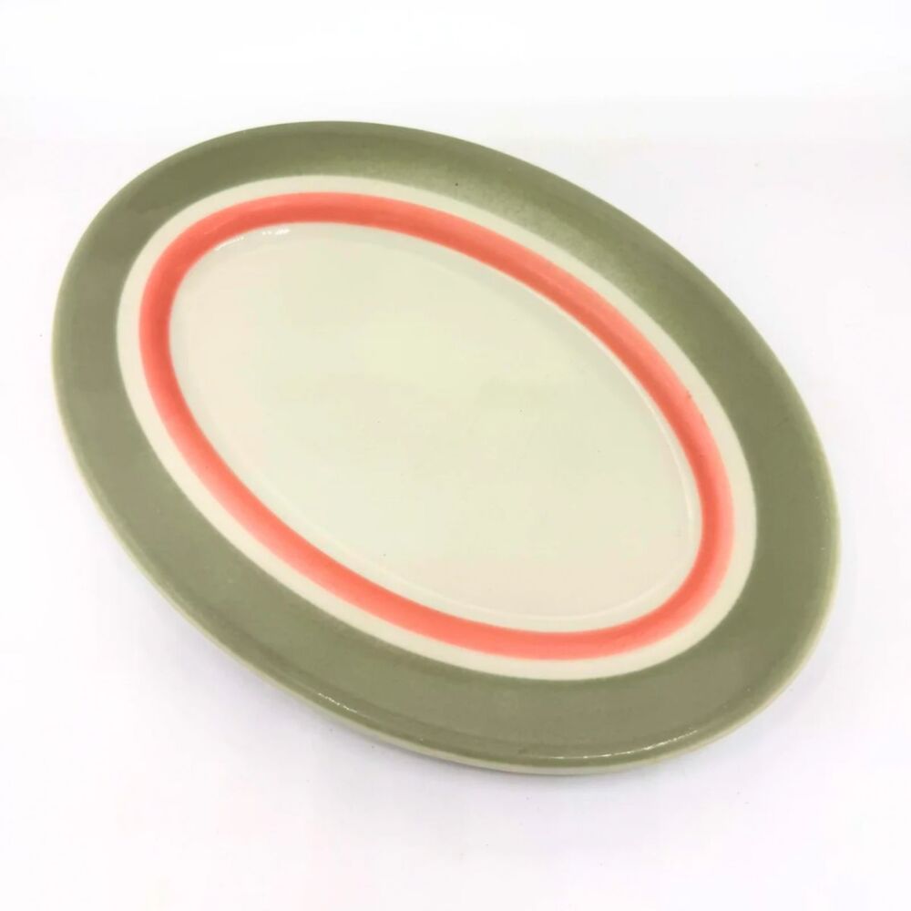 Vintage Shenango Oval Serving Platter Gray Pink RimRol Restaurant Diner Dish MCM
